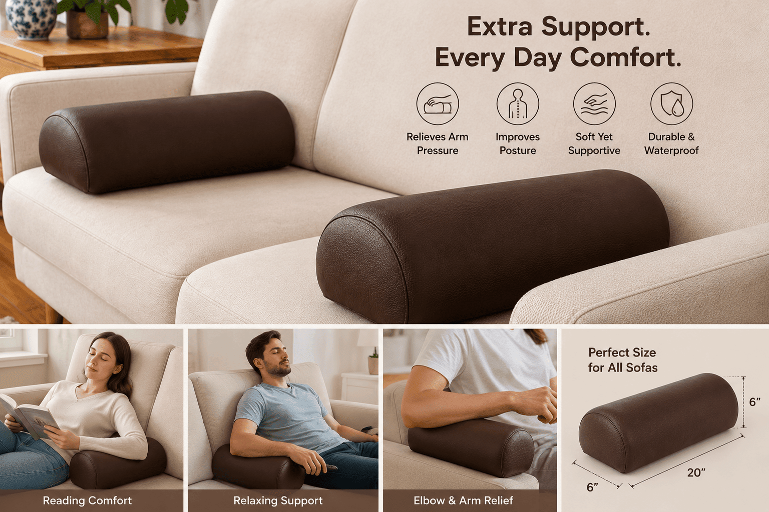 waterproof faux leather couch arm rest pillow with high density foam support on modern sofa